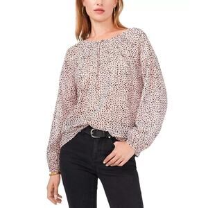 Vince Camuto Women Animal Print Semi Sheer Casual Keyhole Peasant Blouse Size S